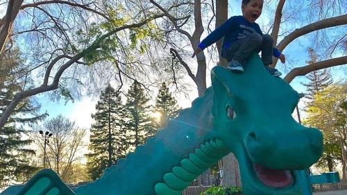 boy on the dragon at the playground