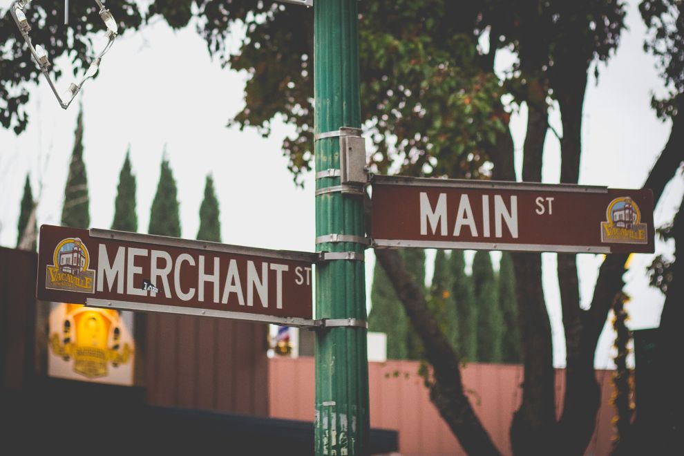 Merchant and Main street signs