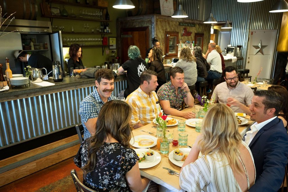 People eating a table in a restaurant