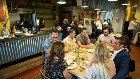 People eating a table in a restaurant